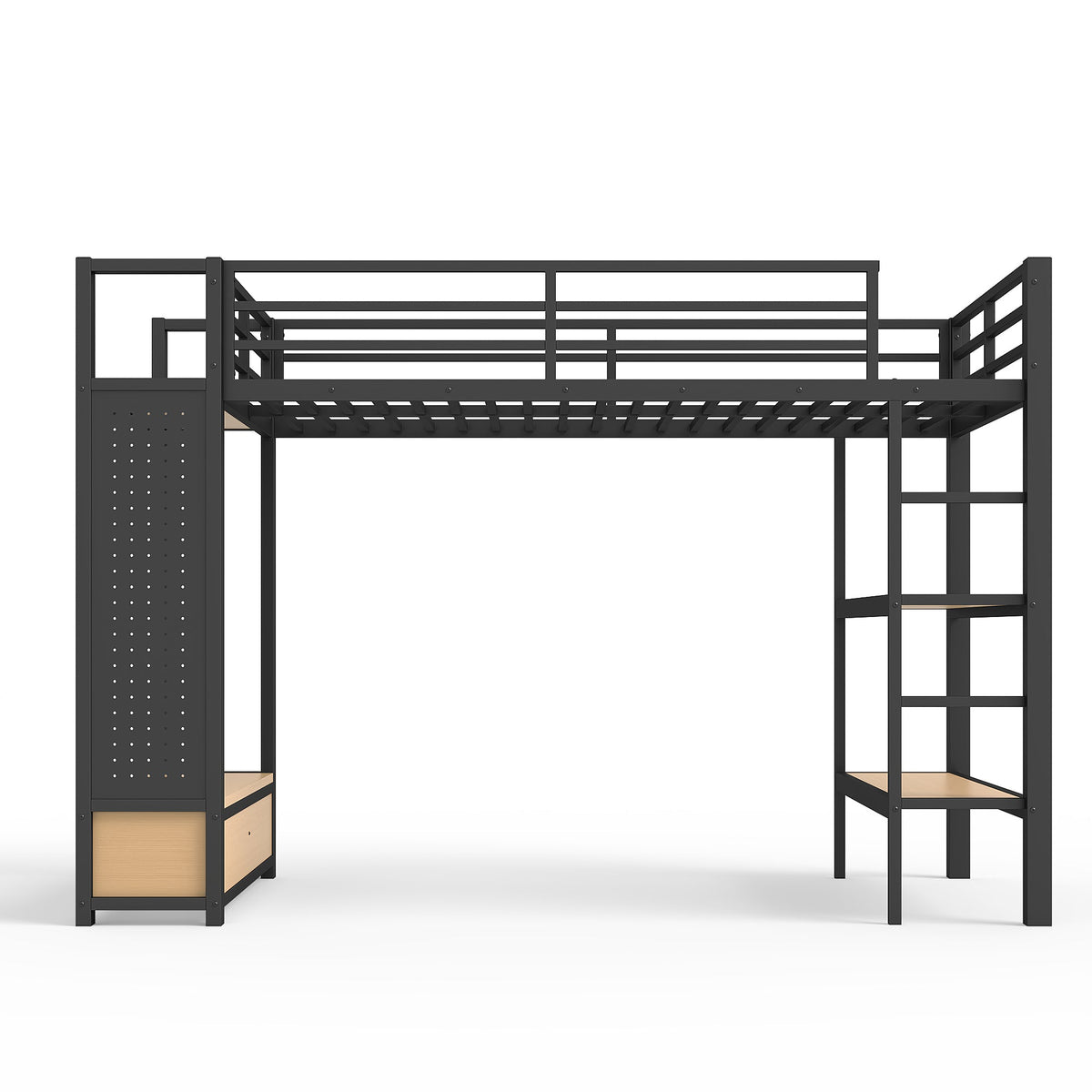 Twin XL Size Loft Bed Frame with Wardrobe and Shelves, photo 9 of 10