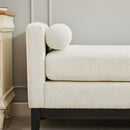 Elegant Upholstered Bench, Daybed, Ottoman With Wood Legs & Bolster Pillows - Ivory Boucle by HouseOfZazla