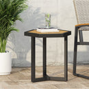 Outdoor Side Table With Iron Base And Slatted Top - Brown by HouseOfZazla