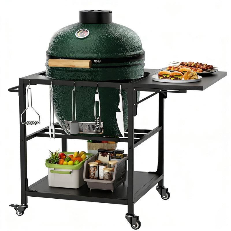 Outdoor Grill Table, Prep Cart With Wheels, Storage Shelf And Hooks - Black, photo 7 of 12