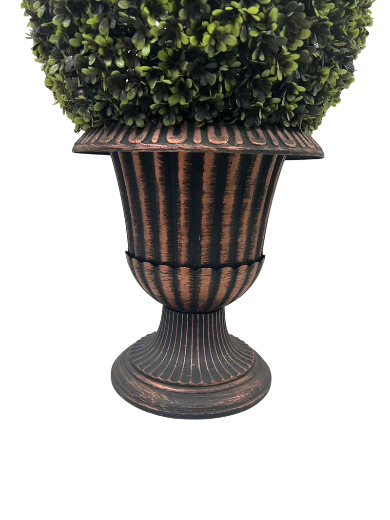 24" Ball Topiary in Bronze Pedestal Pot, Artificial Faux Plant for indoor and outdoor