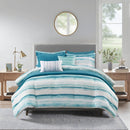 8 Piece Printed Seersucker Comforter and Quilt Set Collection Aqua King/Cal King
