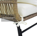 6PCS Outdoor Patio Balcony Natural Color Wicker Sofa Chair Set with Beige Cushion,Round Tempered Glass Table