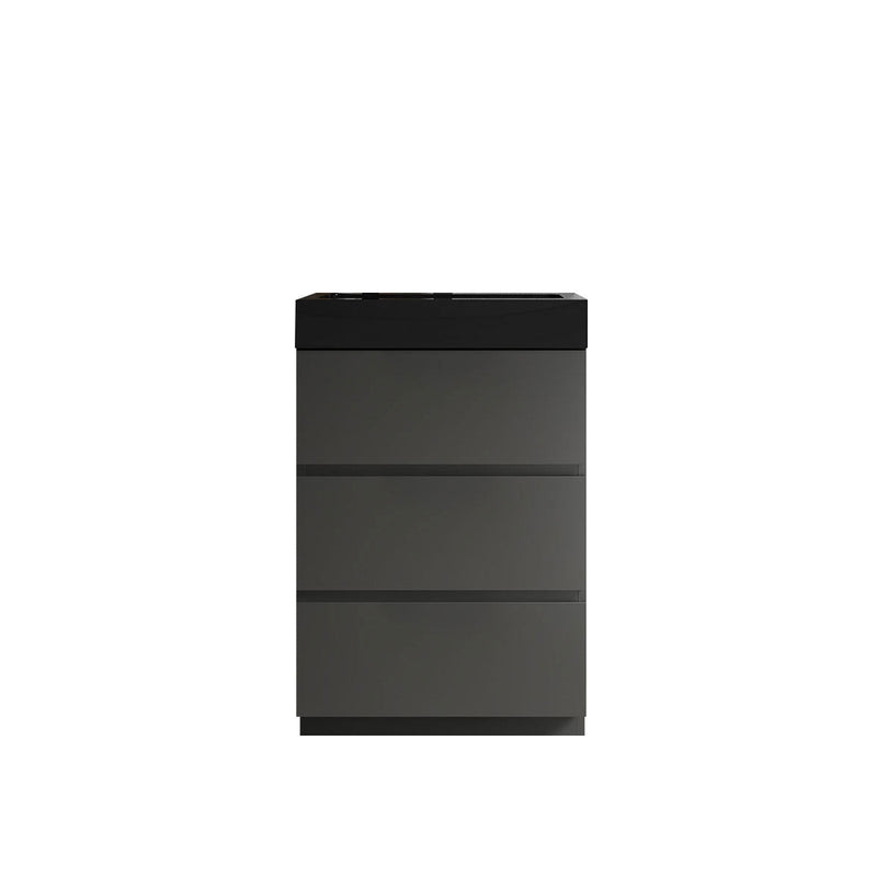 Alice 24" Gray Bathroom Vanity with Sink, Large Storage Freestanding Bathroom Vanity for Modern Bathroom, One-Piece Black Sink Basin without Drain and Faucet