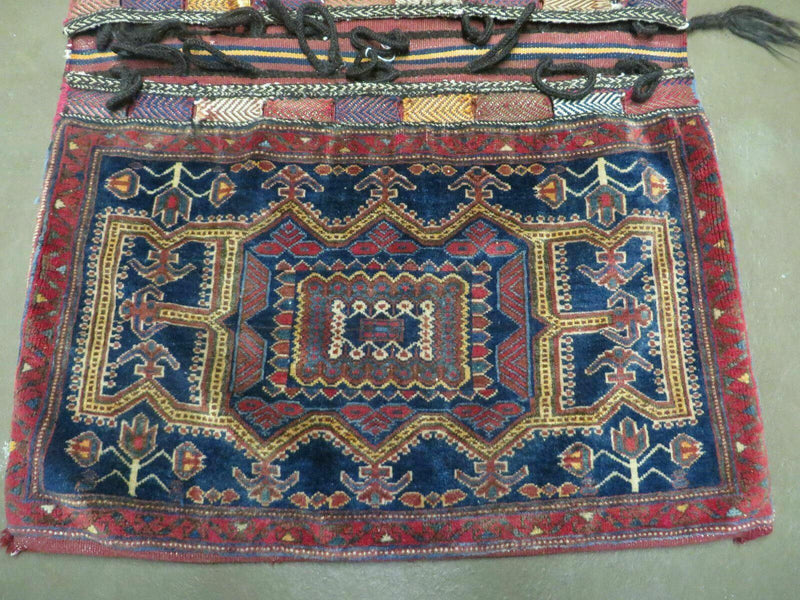 3' X 4.5' Antique Handmade Turkish Tribal Wool Rug Double Saddle Bag Nice