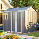 8'x6' Large Steel Storage Shed with Window, Lockable Doors & Sloped Roof, Heavy Duty Outdoor Tool Shed for Garden, Patio, Backyard, Lawn - Dark Gray by Montret