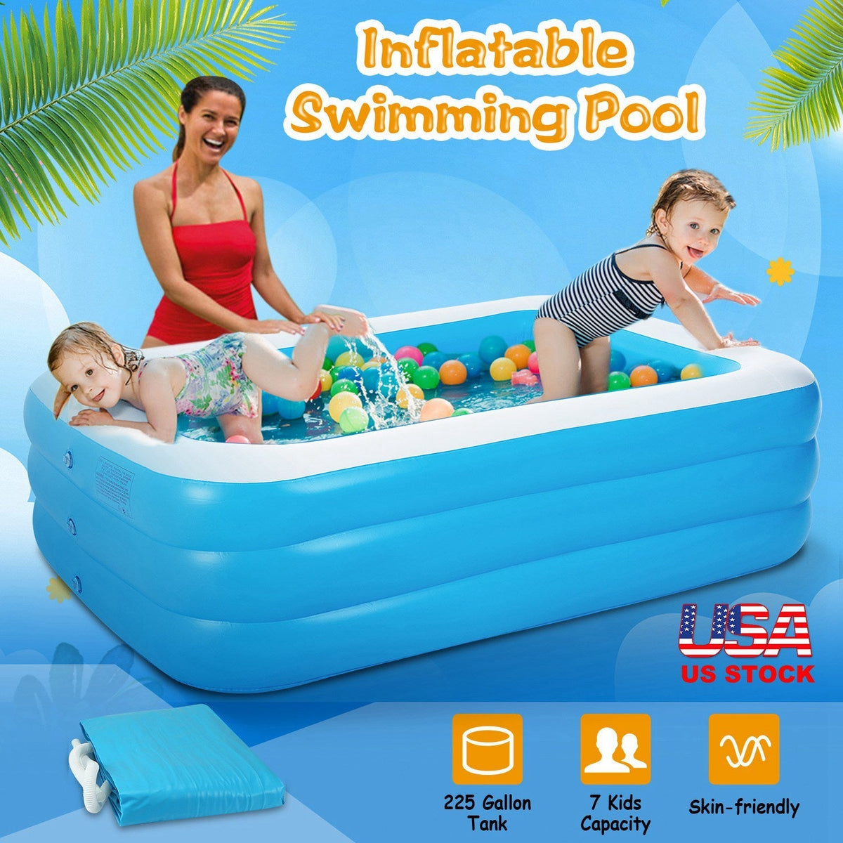 Inflatable Swimming Pools Family Swim Play Center Pool Blow up Kiddie Pool for Family Inflatable Lounge Pool for Kids Baby Adult Inflatable Water Ball, photo 6 of 8