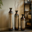 Modern Droplet Shaped Floor Vase Set, Glazed Metal Decorative Vases 3 Piece Home Accent For Living Room - Gold / White by HouseOfZazla