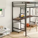 Adam - Twin Loft Bunk Bed With Cinnamon Wood Desk And Closet Rod - Black by HouseOfZazla