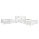 L Shaped Platform Bed With Trundle And Drawers Linked With Built In Desk by HouseOfZazla