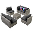 7 Piece Outdoor PE Wicker Furniture Set, Patio Black Rattan Sectional Sofa Couch with Washable Cushions