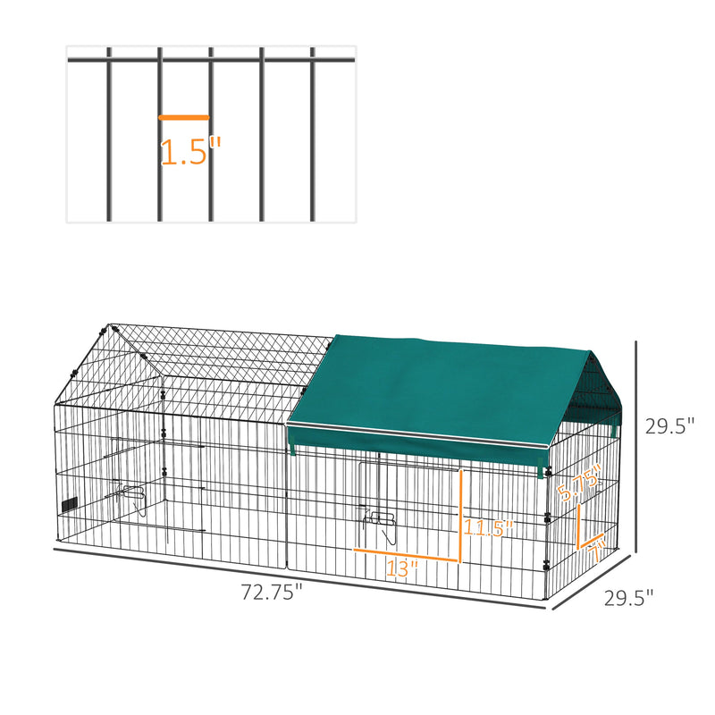 73" Small Animal Playpen, Pet Playpen Yard Fence for Rabbits, Chicken, Chinchillas with Roof for Indoor & Outdoor, Green