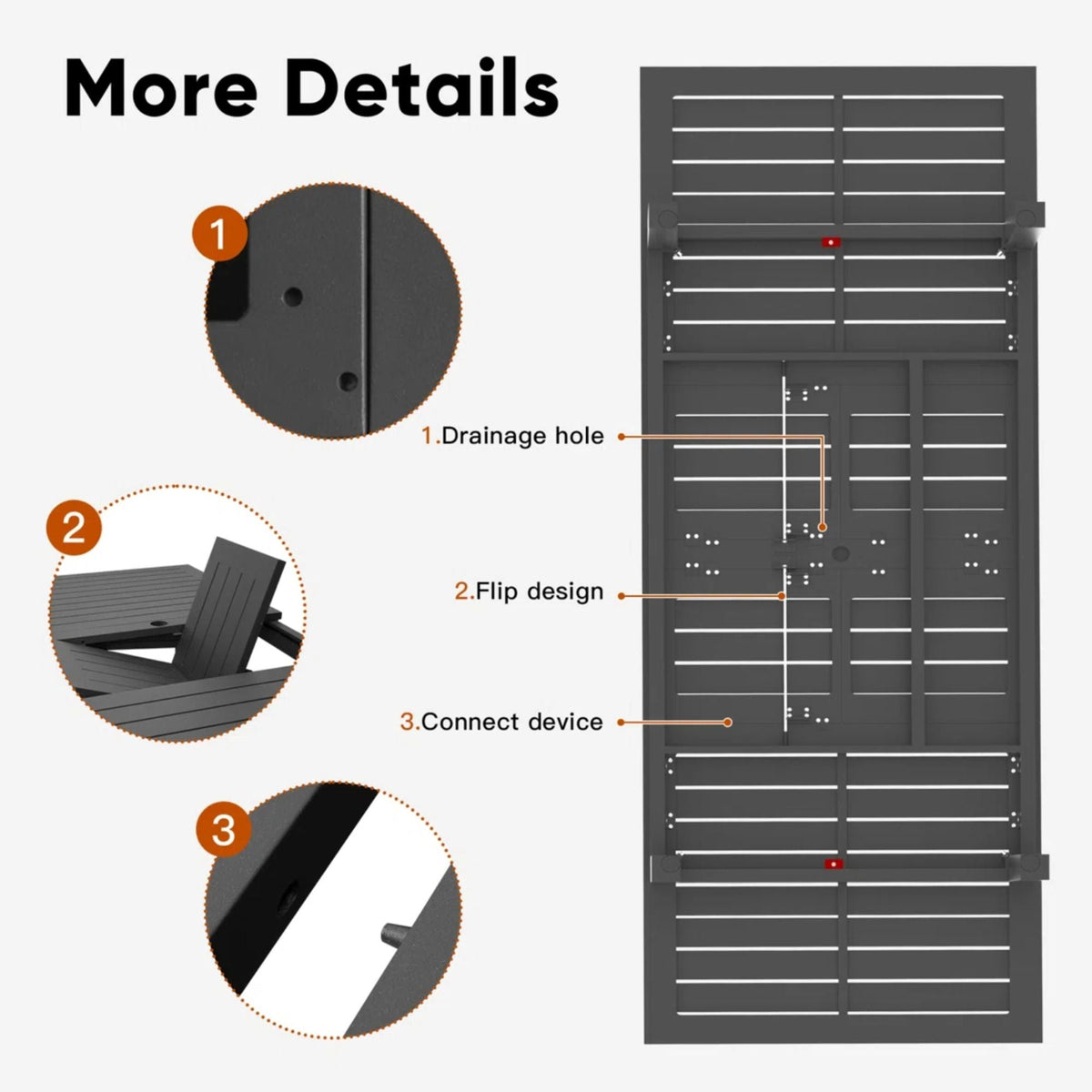 Extendable Outdoor Dining Table, All Weather, Slatted Top, Rust Proof - Gray, photo 9 of 15
