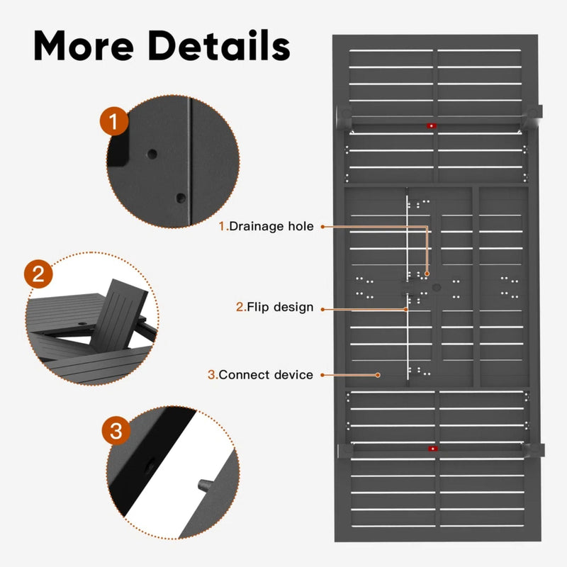 Extendable Outdoor Dining Table, All Weather, Slatted Top, Rust Proof - Gray, photo 9 of 15