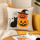 Embroidered Halloween Cat & Pumpkin Throw Pillow