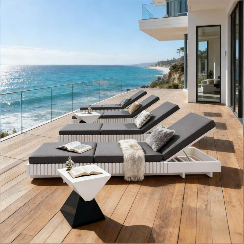 White Acacia Solid Wood Outdoor Chaise Lounge, photo 7 of 10