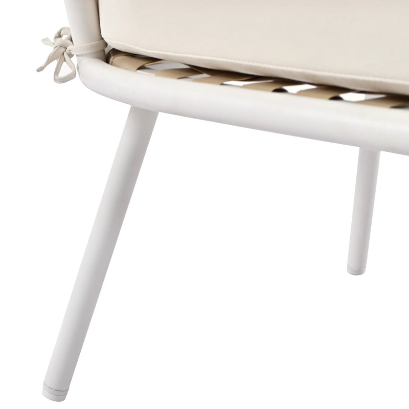 4-Piece Boho Rope Patio Furniture Set, Outdoor Furniture with Acacia Wood Table, Patio Conversation Set with Deep Seating & Thick Cushion for Backyard Porch Balcony, Beige