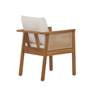 7 Pieces Acacia Wood Outdoor Dining Set with Cream Cushions and Natural Wicker by HouseOfZazla