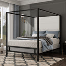 Canopy Bed With Tall Upholstered Headboard, 4 Poster Frame