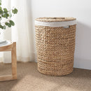 Ludmilla Round Tall Water Hyacinth Woven Wicker Laundry Hamper With Lid - For Clothes, Toys And Book Storage With Removable Liner - 18" X 18" X 23" - Natural Brown by HouseOfZazla