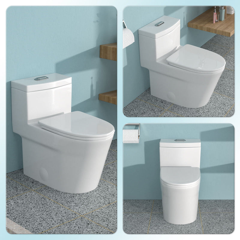 1 Piece Toilet For Bathroom, Dual Flush 1.24 / 1.43 Gpf, Soft Closing Seat - White, photo 3 of 4