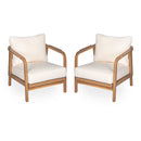 Outdoor Lounge Chair With Woven Backrest, Solid Wood Frame, Comfortable Cushions