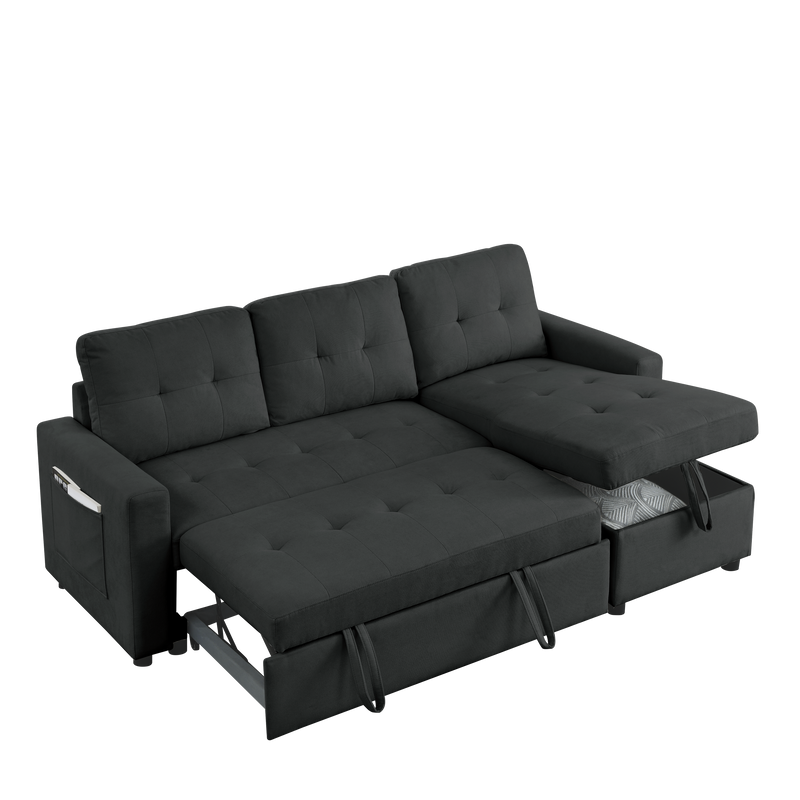 78.5" Sleeper Sofa Bed Reversible Sectional Couch with Storage Chaise and Side storage bag for Small Space Living Room Furniture Set