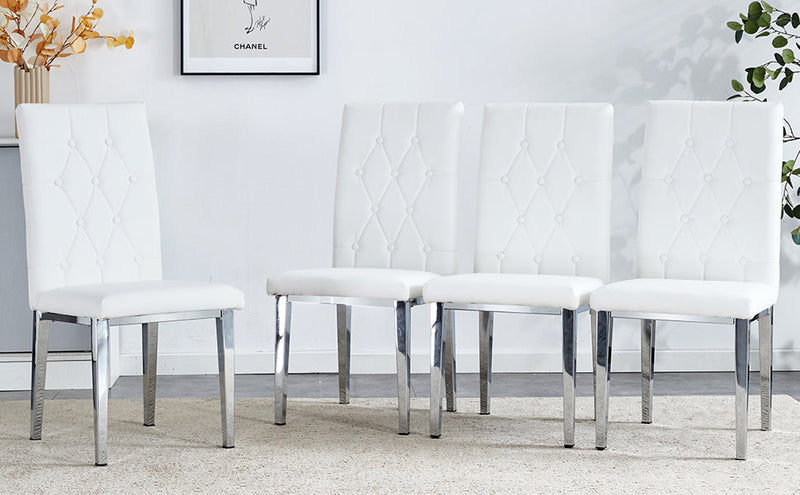 4-piece dining chair set, modern style kitchen soft cushion high backrest, with embedded buttons, metal leg office chair, suitable for restaurants, offices, and restaurants.