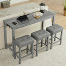 59 Inch Bar Table, Dining Table, Sofa Table with Power Outlet, 3 Upholstered Stools, 4 Piece Bar Table and Chair Set for Living Room, Dining Room, Kitchen by Montret