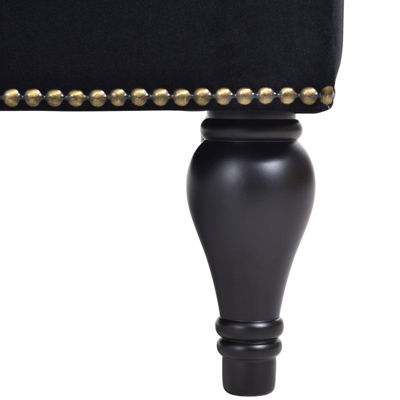 58" Velvet Chaise Lounge, Button Tufted Right Arm Facing Lounge Chair with Nailhead Trim & Solid Wood Legs for Living Room or Office, Sleeper Lounge Sofa (Black)