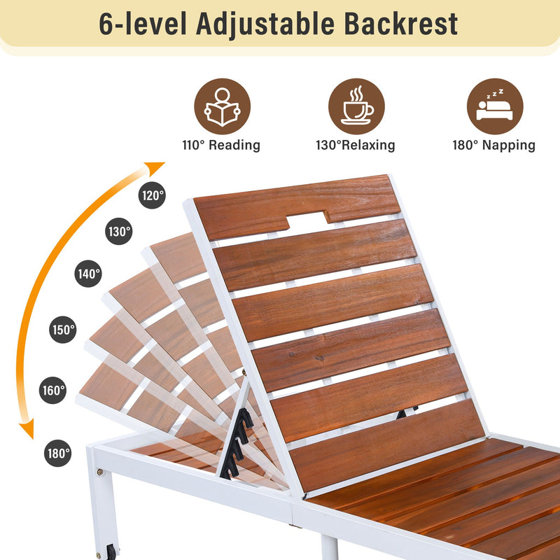Outdoor Chaise Pool Lounge Chairs With Adjustable Backrest - Brown / White, photo 9 of 17