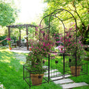 Metal Garden Arch With Gate High Climbing Plants Support Rose Arch Outdoor - Black by HouseOfZazla