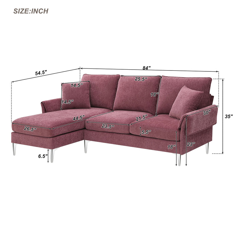 84" Convertible Sectional Sofa, Modern Chenille L-Shaped Sofa Couch with Reversible Chaise Lounge, Fit for Living Room, Apartment (2 Pillows)