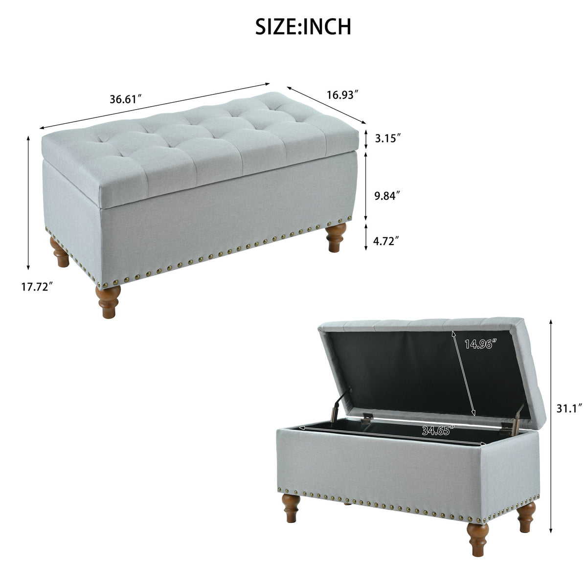 Upholstered Ottoman With Storage And Rivet Trim, photo 4 of 8