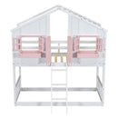 House Bunk Bed With Roof, Window, Window Box, Door, With Safety Guardrails And Ladder by HouseOfZazla