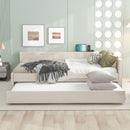 Queen Size Upholstered Platform Bed With USB And Twin Trundle - Beige by HouseOfZazla