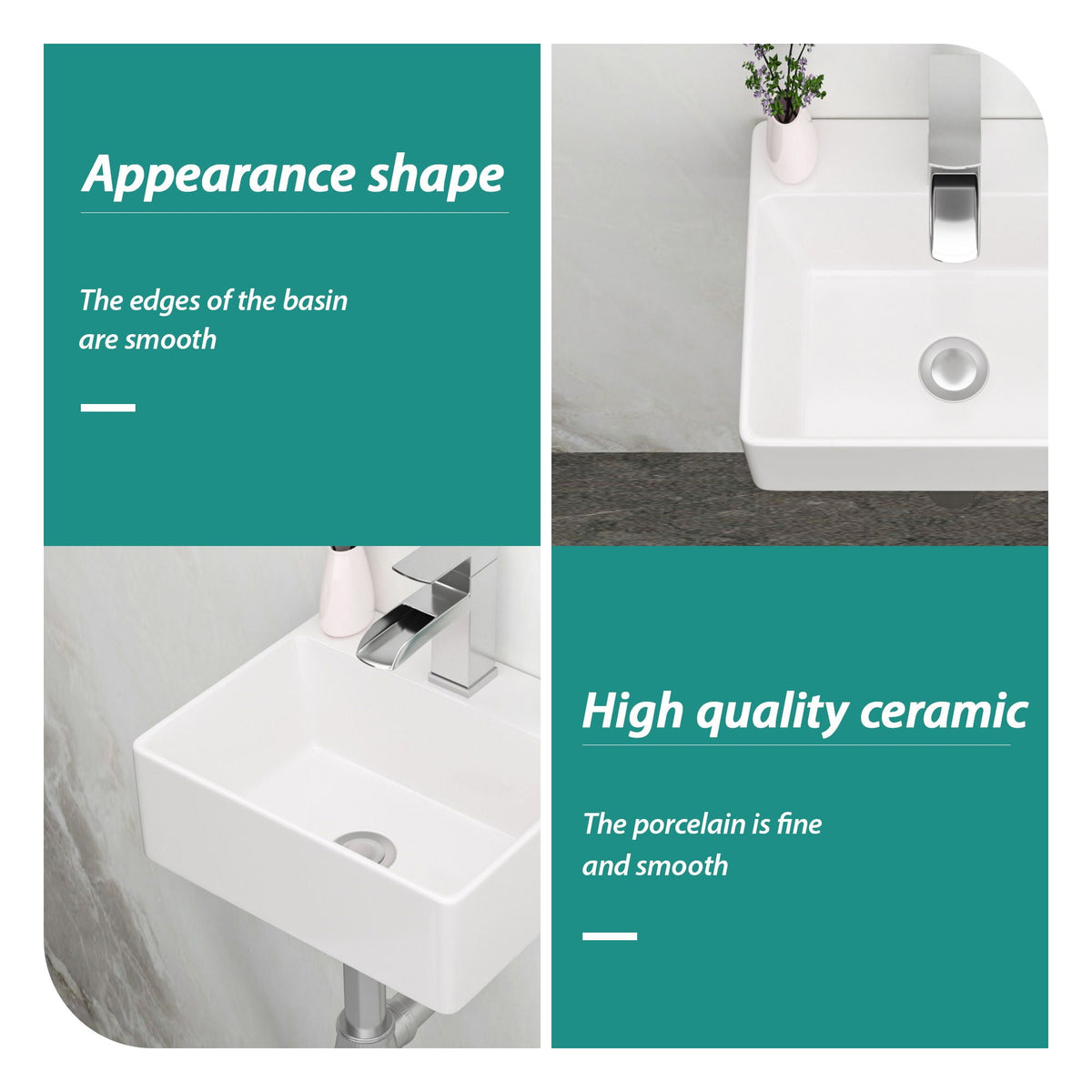 Ceramic Rectangle Wall Mount Bathroom Sink With Single Faucet Hole, photo 8 of 20