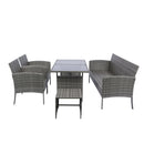 6 Piece Patio Wicker Sectional Set Patio Backyard Conversation Set Grey Wicker + Dark Grey Cushion