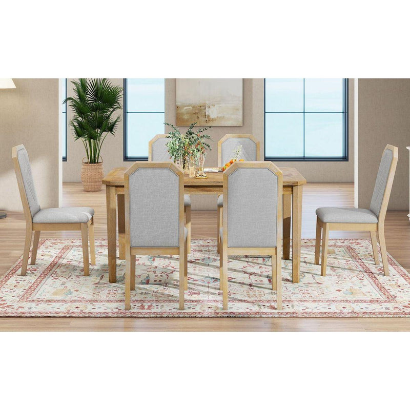 7-Piece Farmhouse Dining Set Classic Rustic Table and 6 high-back design Chairs for Dining Room, Kitchen (Natural Wood Wash)