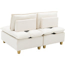 58-inch double-seat sofa in straight-row style, made of beige flannel, with a fashionable and minimalist design, which is suitable for the living room and balcony.