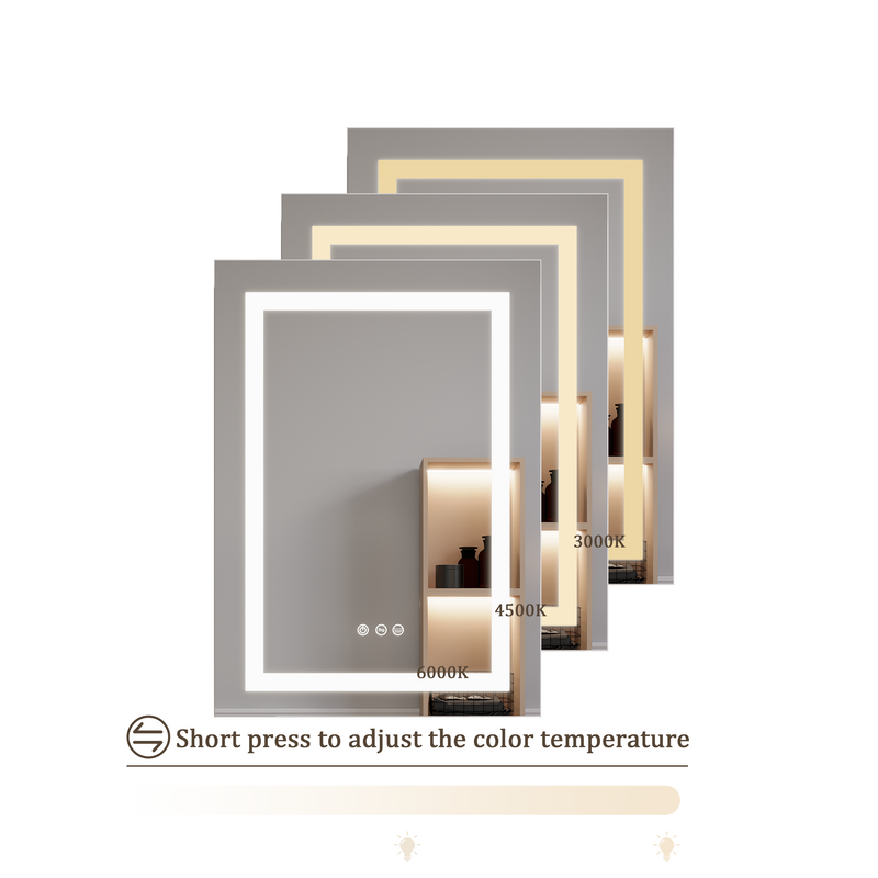 26x20 inch Bathroom Medicine Cabinet with LED Mirror, Anti-Fog, Waterproof, 3000K~6000K Single Door Lighted Bathroom Cabinet with Touch Swich, Dimmable, Recessed or Surface Mount (Right Door)