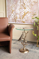 Gold Peacock Side Table with Round Glass Top by HouseOfZazla