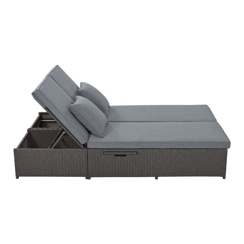 Walker Edison | Wicker Outdoor Double Sunbed Set