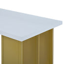 7-Piece Multi-Functional Modern Counter Height Dining Bar Table Set with Open Shelves and 6 Upholstered Stools for Dining Room, Bar and Cafe (White and Green)