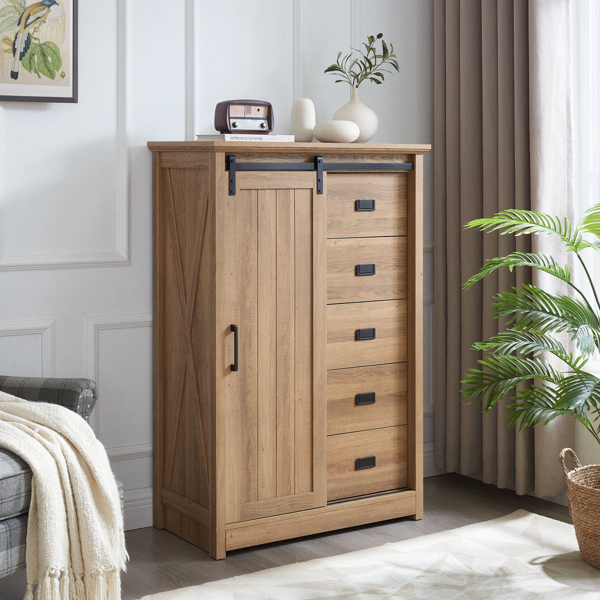 5 Drawers Dresser with Sliding Barn Door, photo 4 of 10