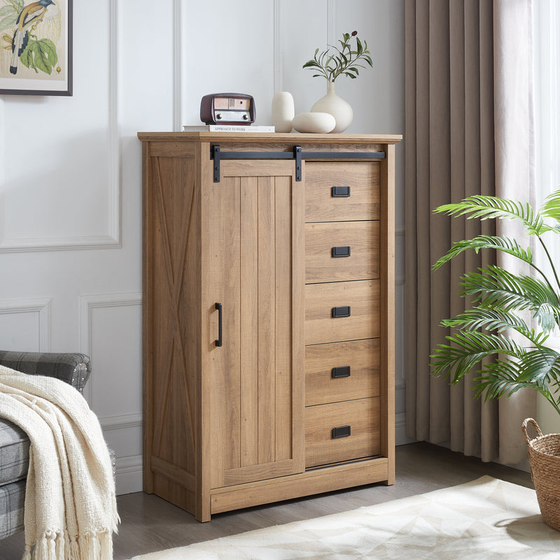 5 Drawers Dresser with Sliding Barn Door, photo 4 of 10