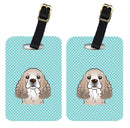 Checkerboard Blue Cocker Spaniel Luggage Tag