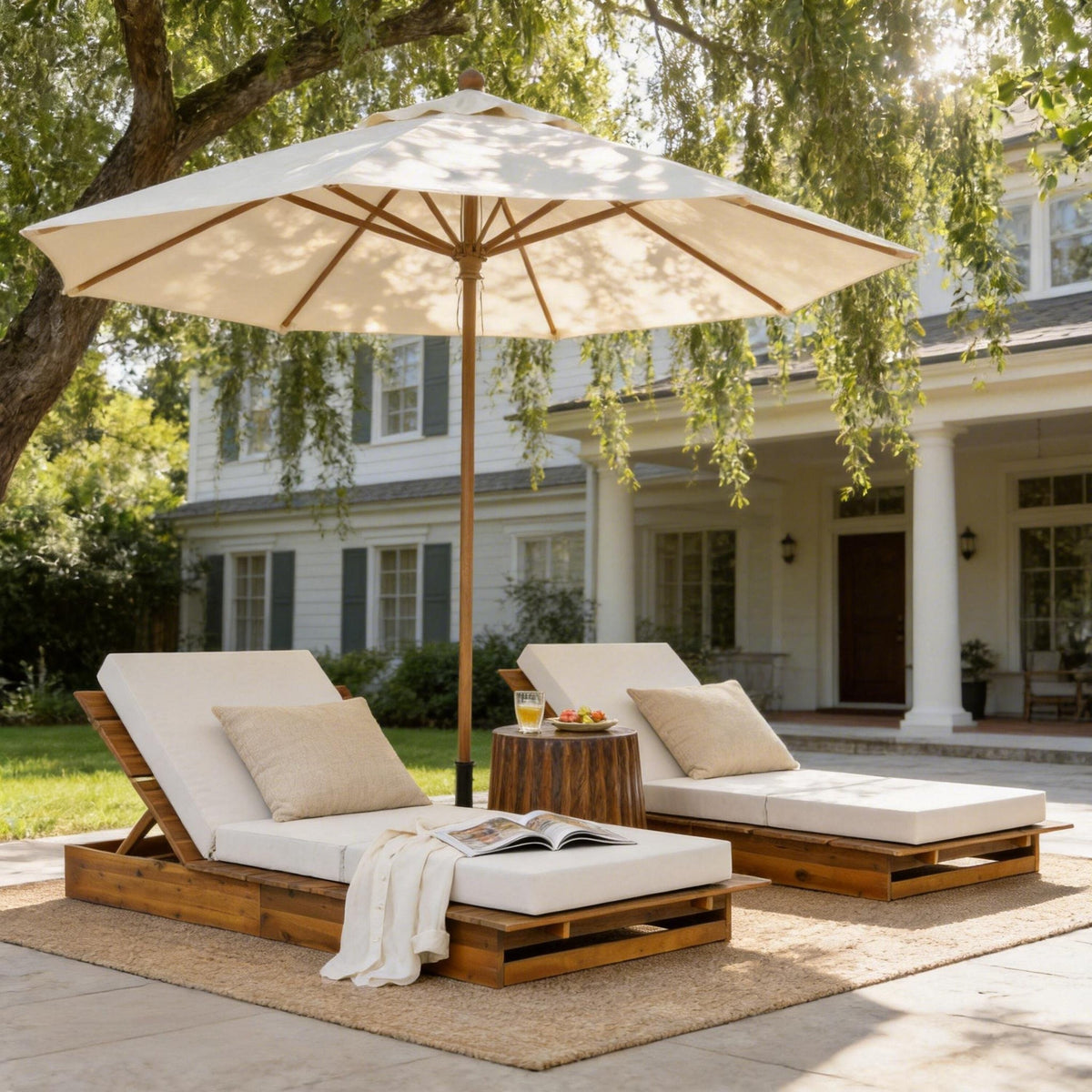 Acacia Wood Chaise Lounge with 4" Thick 3-Fold, photo 6 of 10