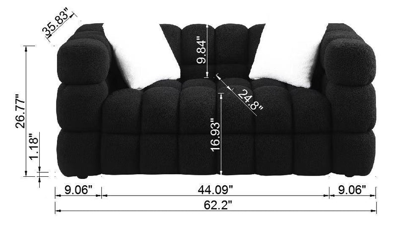 62.2length, 35.83" deepth, human body structure for USA people, marshmallow sofa,boucle sofa, White color,3 seater
