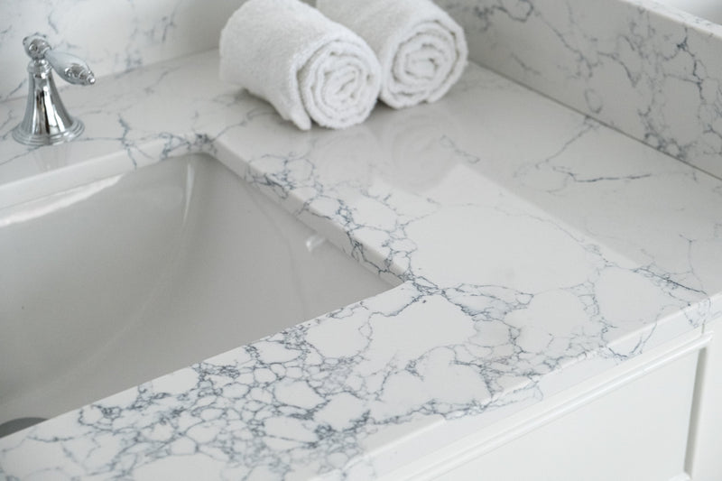 49"x 22" bathroom stone vanity top carrara jade engineered marble color with undermount ceramic sink and 3 faucet hole with backsplash